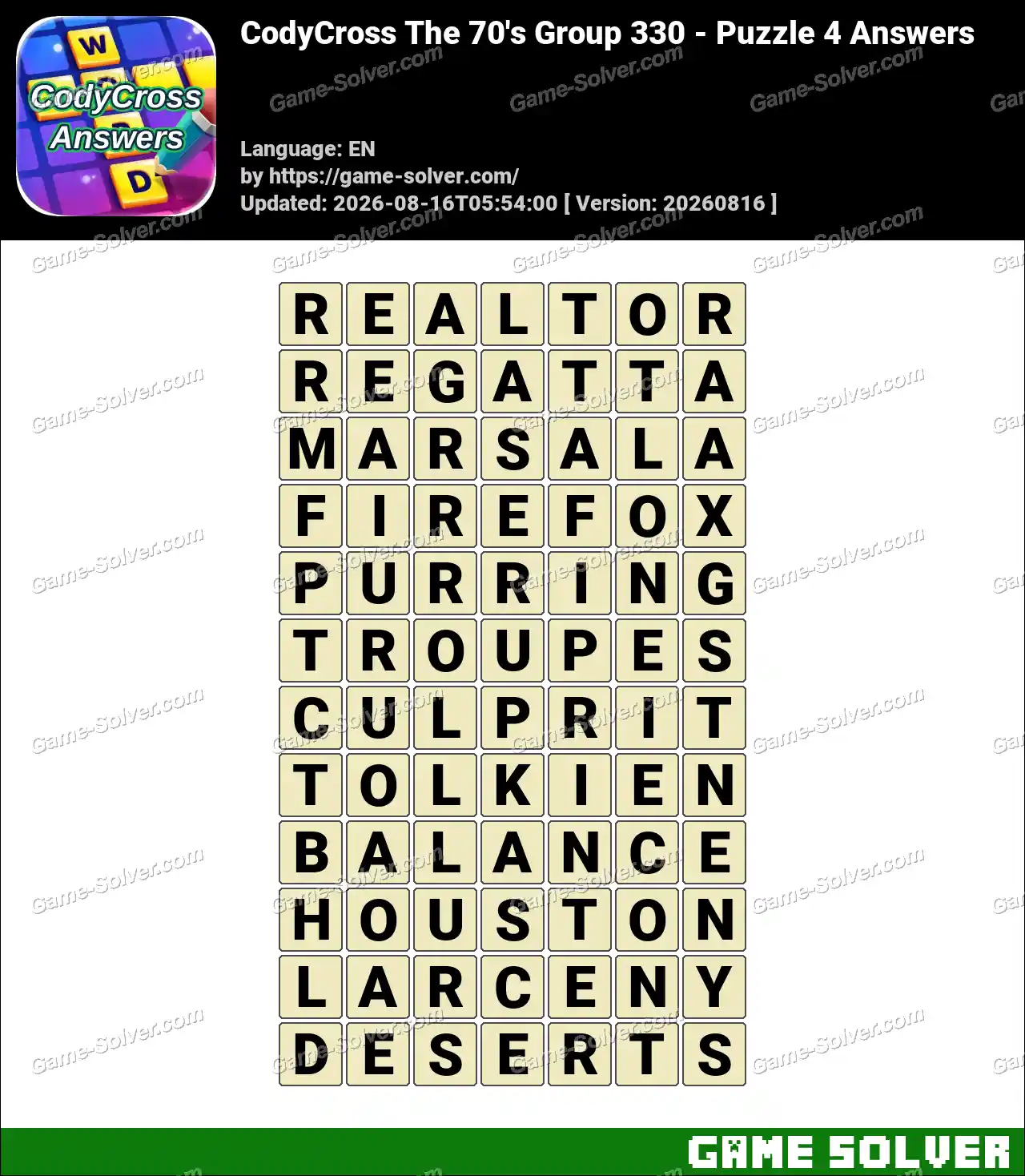 CodyCross The 70’s Group 330 – Puzzle 4 Answers